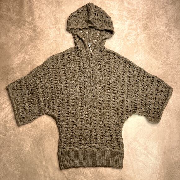 Free People Crochet Knit Hooded Cardigan Sweater Oversized Coastal Beach Retro - Picture 1 of 7